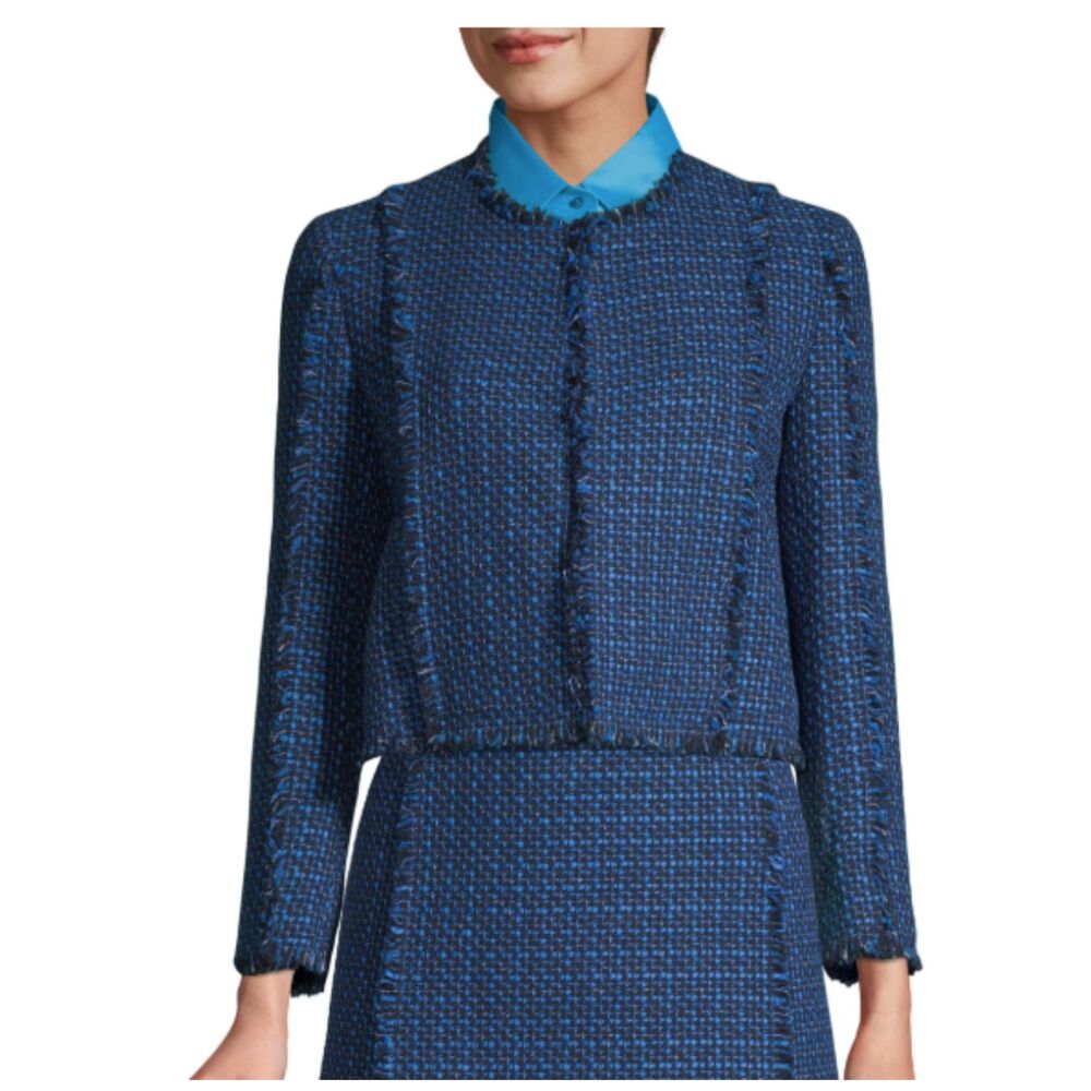 Boss Hugo Boss Johellana Fringe Tweed Cropped Jacket Blue Blazer size XS